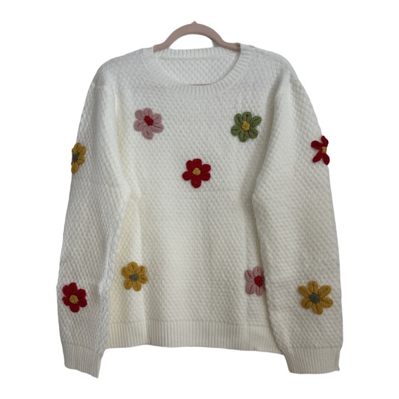 Ecosunny Flower Appliqué Textured Knit Sweater NWOT XL - Picture 3 of 9